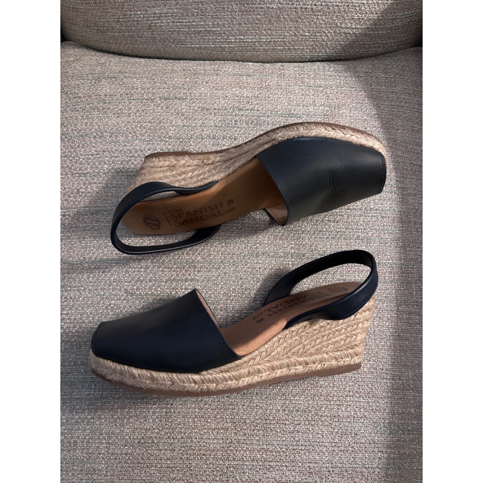 The Spanish Sandal Co Navy Leather Espadrille Wedge Sandals Slingback Size 39 — image 7 of 8